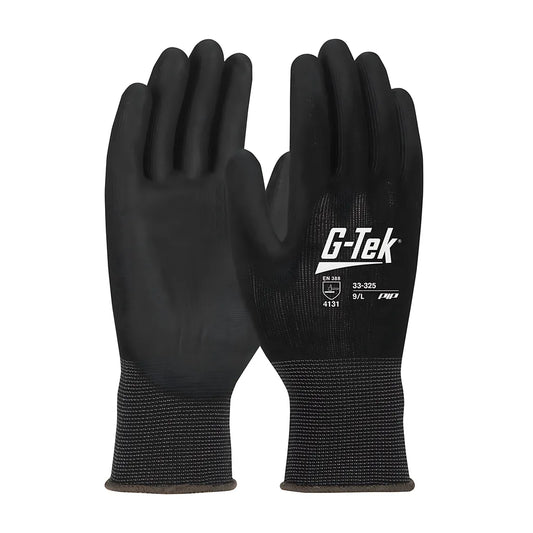 G-Tek 33-325/L Heavy Weight Seamless Knit Nylon Glove With Premium Thick Polyurethane Coated Flat Grip On Palm & Fingers 33-325L-17106