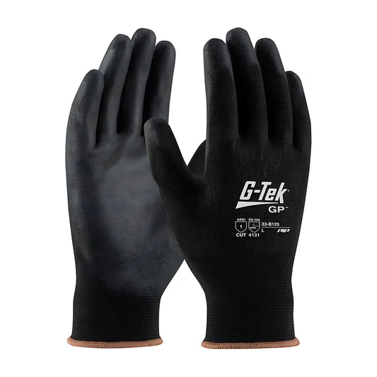 G-Tek 33-B125/L Seamless Knit Nylon Blend Glove With Polyurethane Coated Flat Grip On Palm & Fingers 33-B125L-17237