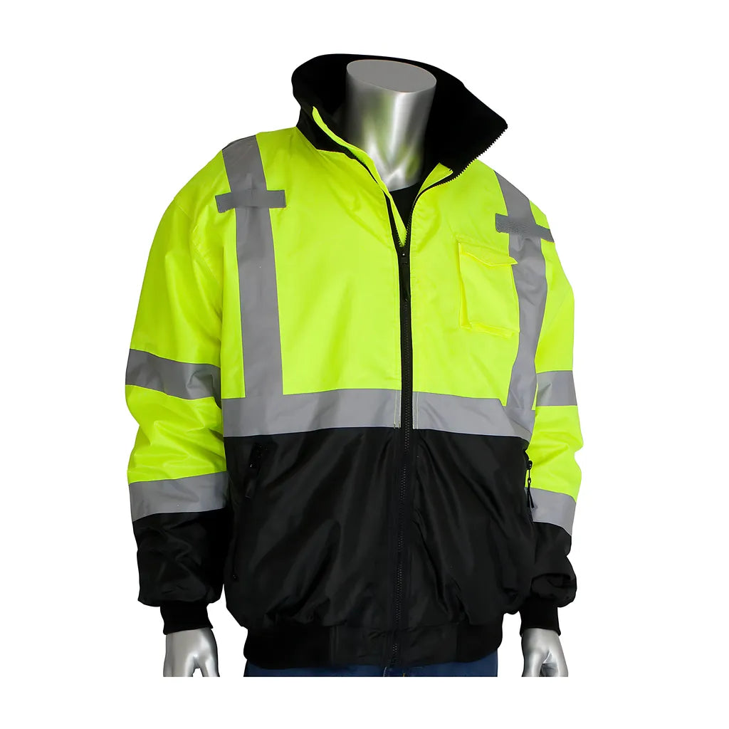 Pip 333-1766-Ly/M Ansi Type R Class 3 Value Black Bottom Bomber Jacket With Zip-Out Fleece Liner 333-1766-LYM-16990