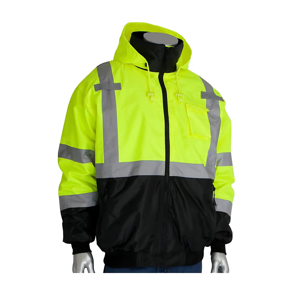 Pip 333-1766-Ly/M Ansi Type R Class 3 Value Black Bottom Bomber Jacket With Zip-Out Fleece Liner 333-1766-LYM-16993