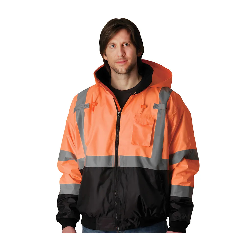 Pip 333-1766-Or/4X Ansi Type R Class 3 Value Black Bottom Bomber Jacket With Zip-Out Fleece Liner 333-1766-OR4X-16974