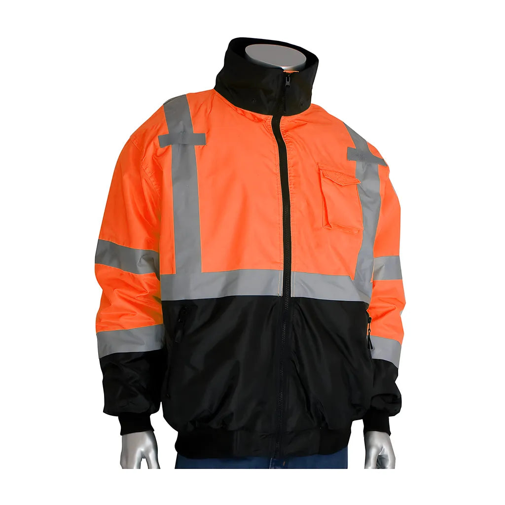 Pip 333-1766-Or/M Ansi Type R Class 3 Value Black Bottom Bomber Jacket With Zip-Out Fleece Liner 333-1766-ORM-16952
