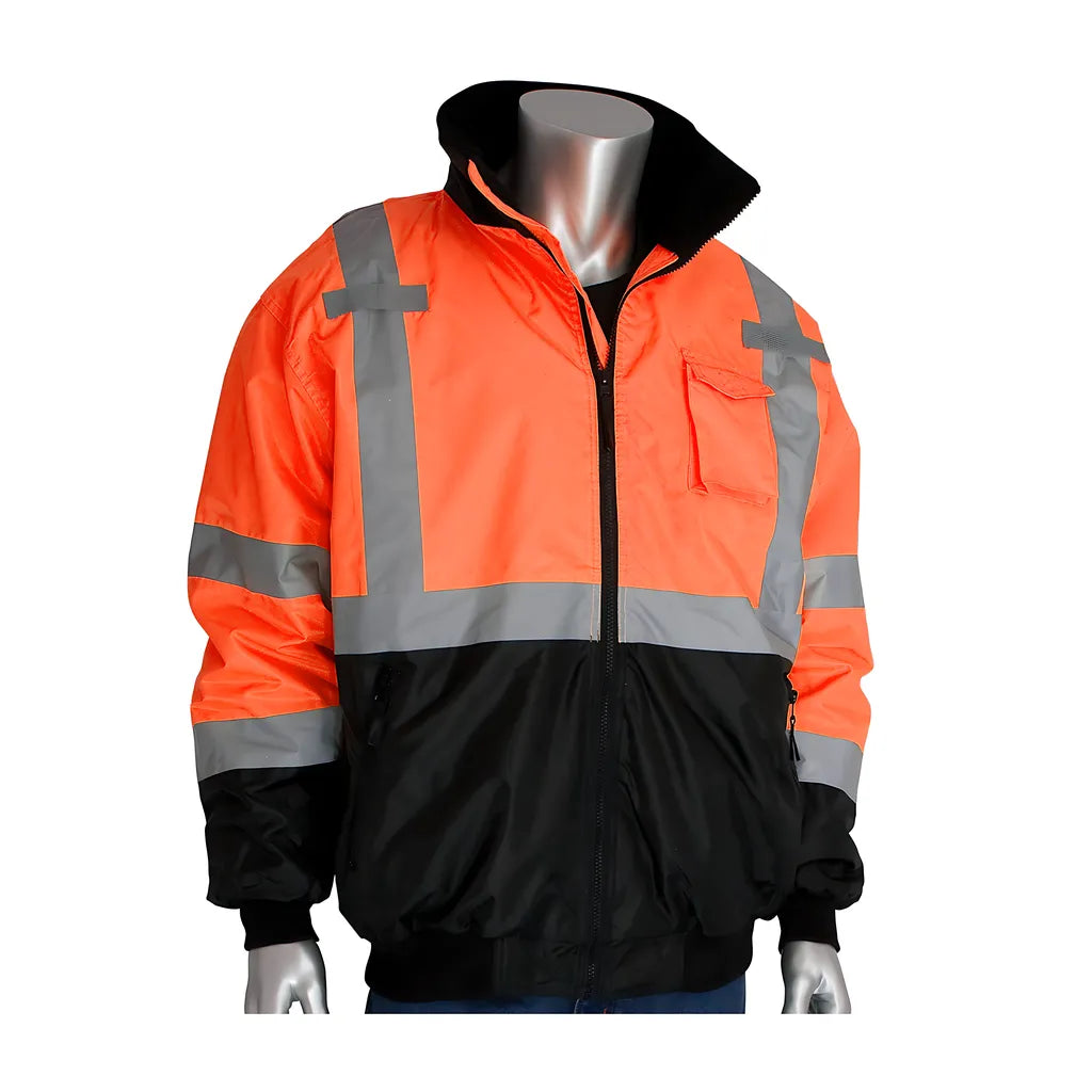 Pip 333-1766-Or/S Ansi Type R Class 3 Value Black Bottom Bomber Jacket With Zip-Out Fleece Liner 333-1766-ORS-16945