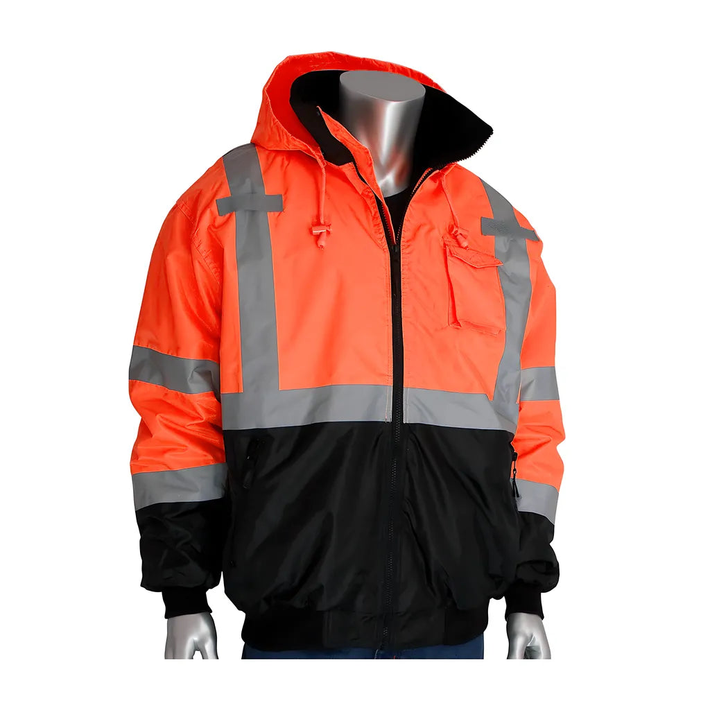 Pip 333-1766-Or/S Ansi Type R Class 3 Value Black Bottom Bomber Jacket With Zip-Out Fleece Liner 333-1766-ORS-16946