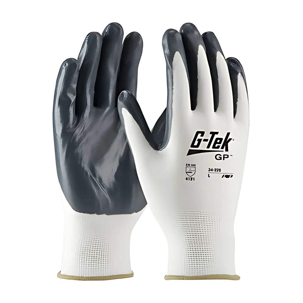 G-Tek 34-225SFR/M Seamless Knit Nylon Glove with Nitrile Coated Smooth Grip on Palm & Fingers - Sock Fold & Roll