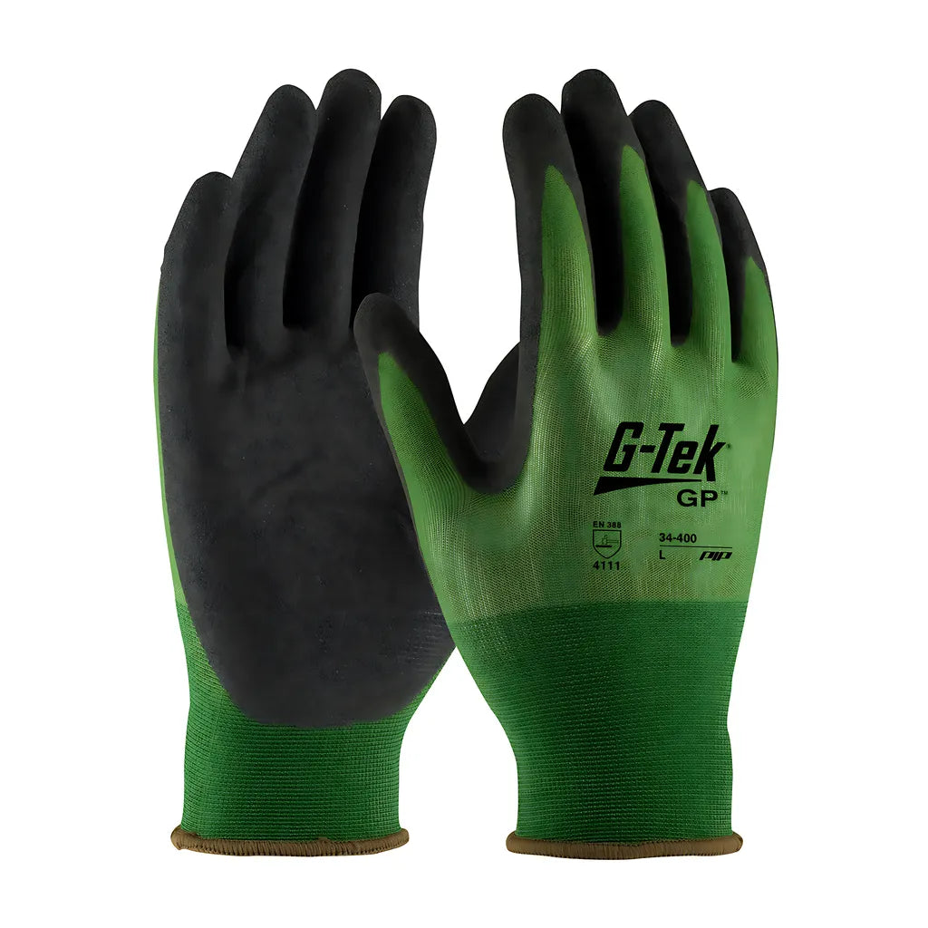 G-Tek 34-400/L Seamless Knit Nylon Glove With Nitrile Coated Microsurface Grip On Palm & Fingers - 18 Gauge 34-400L-17575