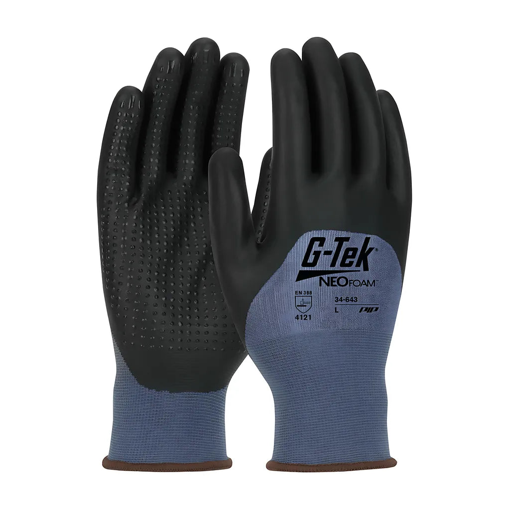 G-Tek 34-643/M Seamless Knit Nylon Glove With Neofoam Coated Palm, Fingers & Knuckles - Micro Dotted Grip 34-643M-17708