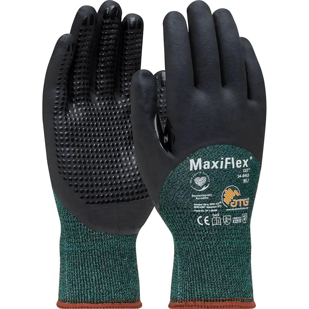 Atg 34-8453/L Seamless Knit Engineered Yarn Glove With Premium Nitrile Coated Microfoam Grip On Palm, Fingers & Knuckles - Micro Dot Palm 34-8453L-17800