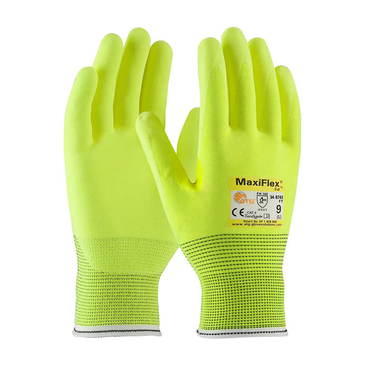 Atg 34-8743Fy/L Hi-Vis Seamless Knit Engineered Yarn Glove With Premium Nitrile Coated Microfoam Grip On Palm & Fingers 34-8743FYL-17844