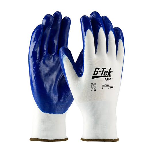 G-Tek 34-C229/L Economy Seamless Knit Nylon Glove With Solid Nitrile Coated Smooth Grip On Palm & Fingers 34-C229L-17970