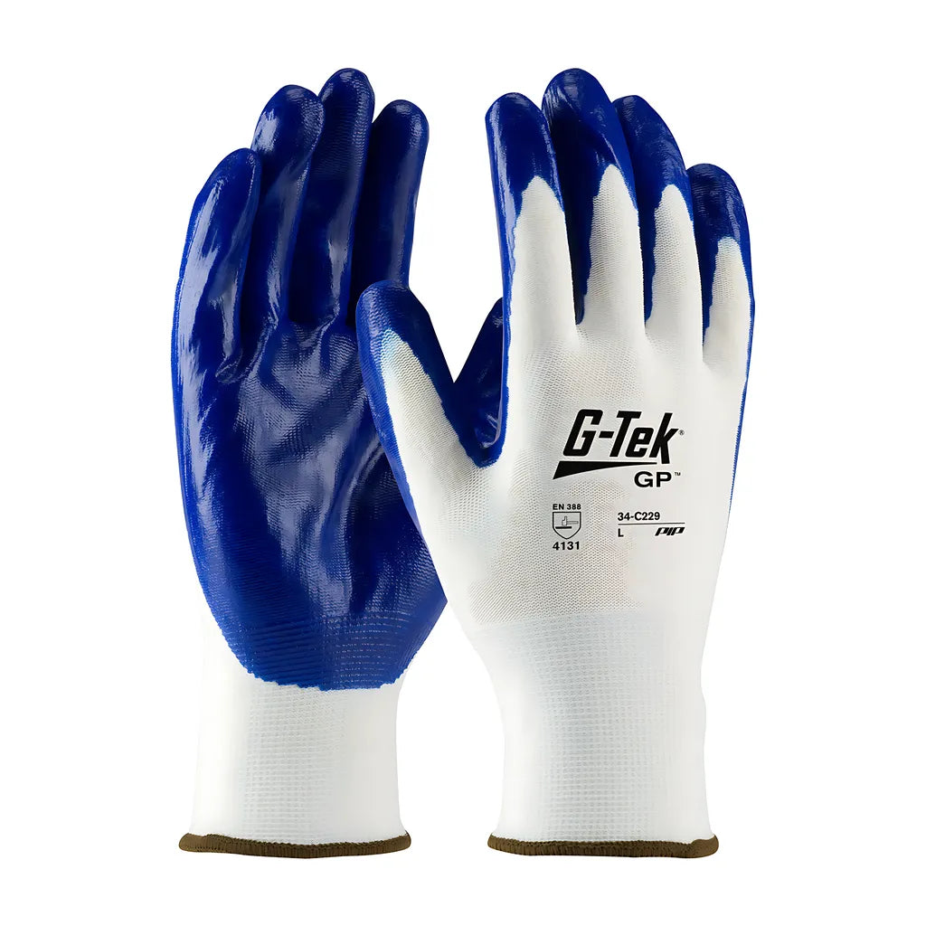 G-Tek 34-C229/S Economy Seamless Knit Nylon Glove With Solid Nitrile Coated Smooth Grip On Palm & Fingers 34-C229S-17971