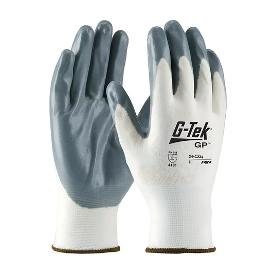 G-Tek 34-C234/L Seamless Knit Nylon Glove With Nitrile Coated Foam Grip On Palm & Fingers 34-C234L-17981