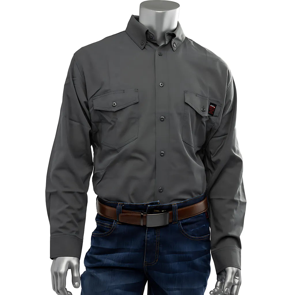 Pip 385-Frrs-Gr/2X Ar/Fr Dual Certified Fr Ripstop Long Sleeve Workshirt - 9Cal/Cm2 385-FRRS-GR2X-18940