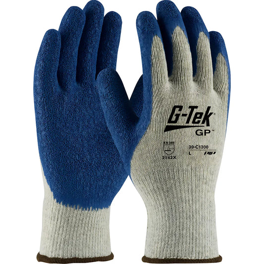 G-Tek 39-C1300/L Premium Weight Seamless Knit Polyester/Cotton Glove With Latex Coated Crinkle Grip On Palm & Fingers 39-C1300L-19296