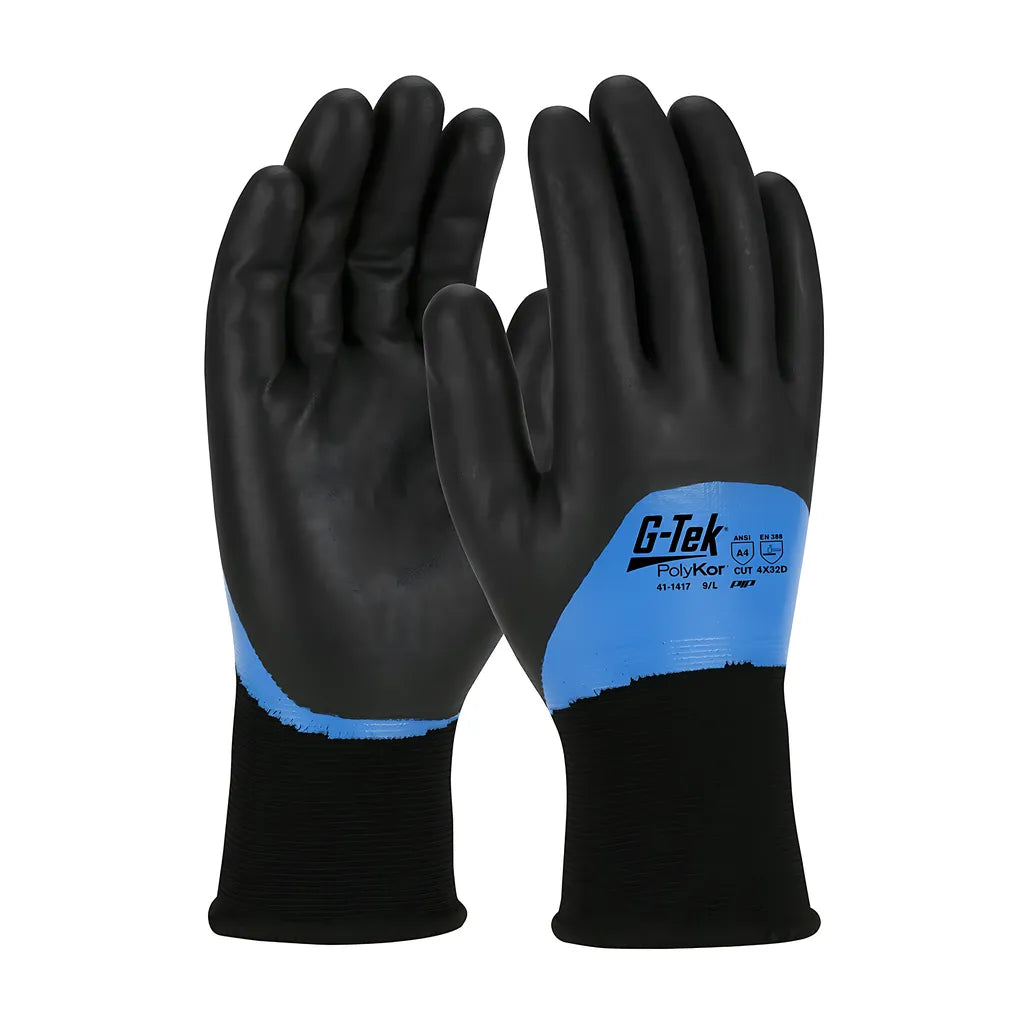 G-Tek 41-1417/L Seamless Knit Polykor Blend Glove With Acrylic Liner And Double-Dipped Nitrile Foam Grip On Full Hand - Touchscreen Compatible 41-1417L-19599