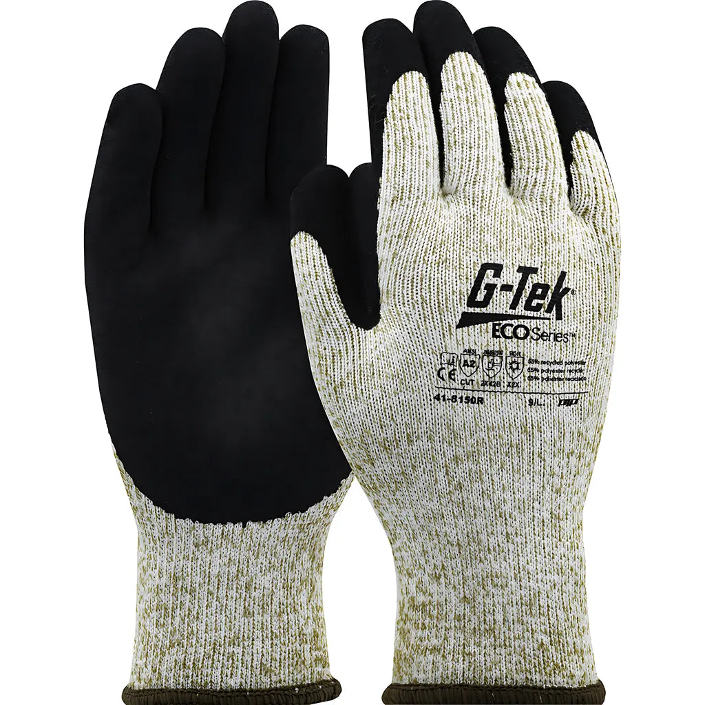 G-Tek 41-8150R/L Seamless Knit Recycled Yarn / Acrylic Blended Glove With Latex Microsurface Grip On Palm & Fingers 41-8150RL-19655