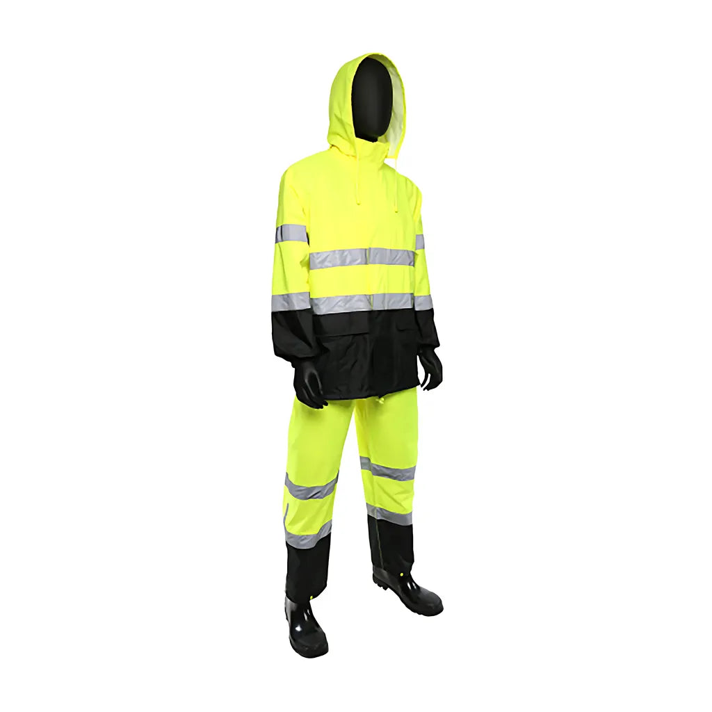 West Chester 4530/M Ansi Type R Class 3 Two-Piece Rain Suit With Black Bottom 4530M-19809