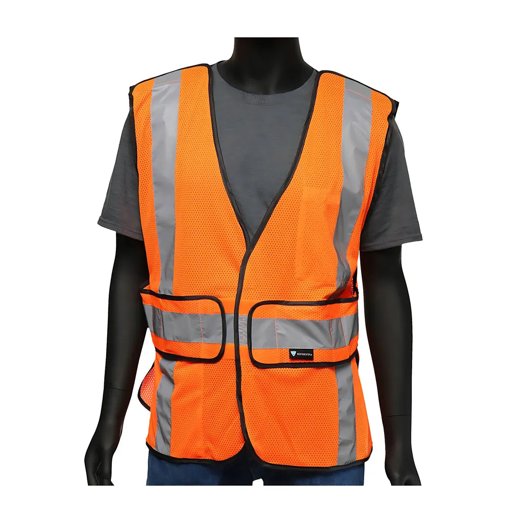 West Chester 47201/O Ansi Type R Class 2 Three Pocket Expandable Mesh Breakaway Vest 47201O-19892