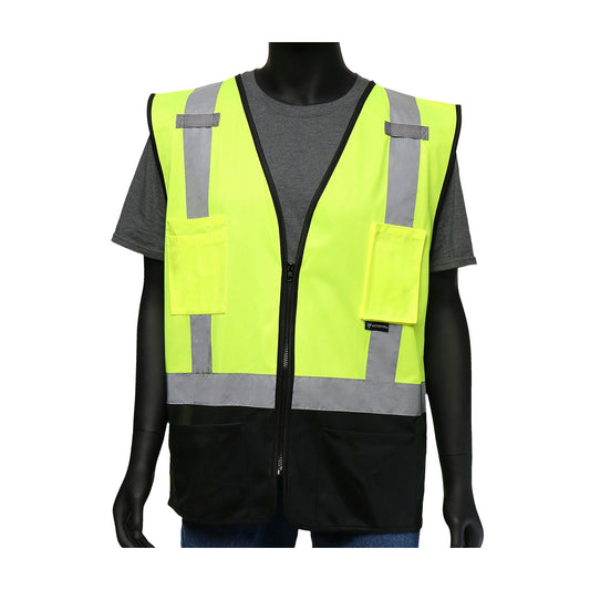 West Chester 47211/4XL ANSI Type R Class 2 Five Pocket Solid Vest with Black Bottom Front