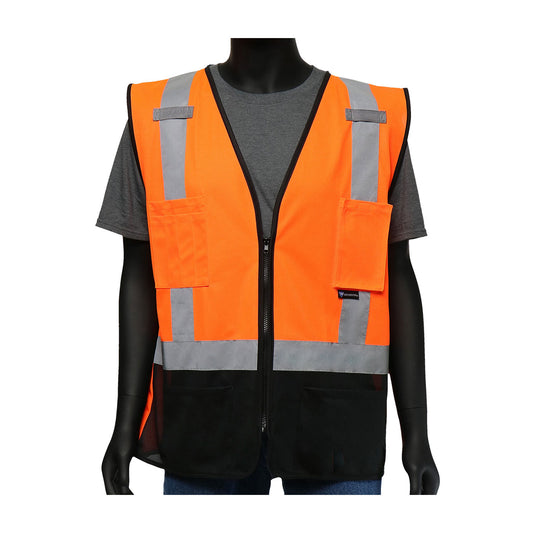 West Chester 47212/M ANSI Type R Class 2 Five Pocket Solid Vest with Black Bottom Front
