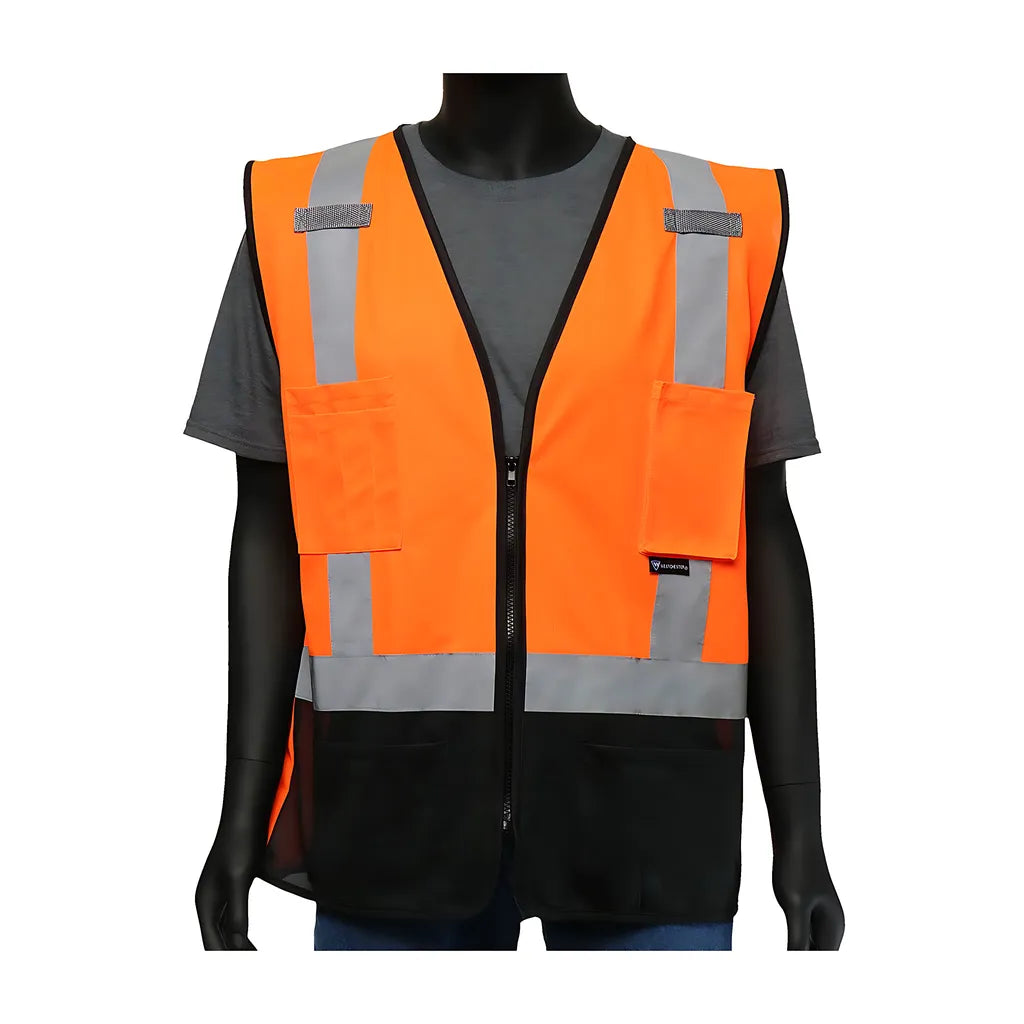 West Chester 47212/2Xl Ansi Type R Class 2 Five Pocket Solid Vest With Black Bottom Front 472122XL-19956