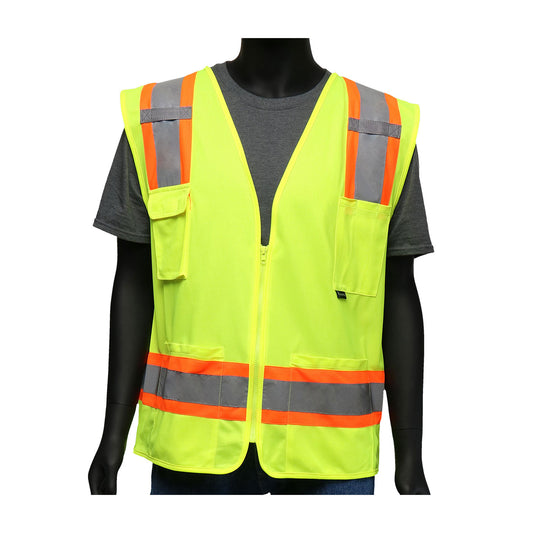 West Chester 47215/L ANSI Type R Class 2 Two-Tone Mesh Vest with Solid Front, Mesh Back and "D" Ring Access