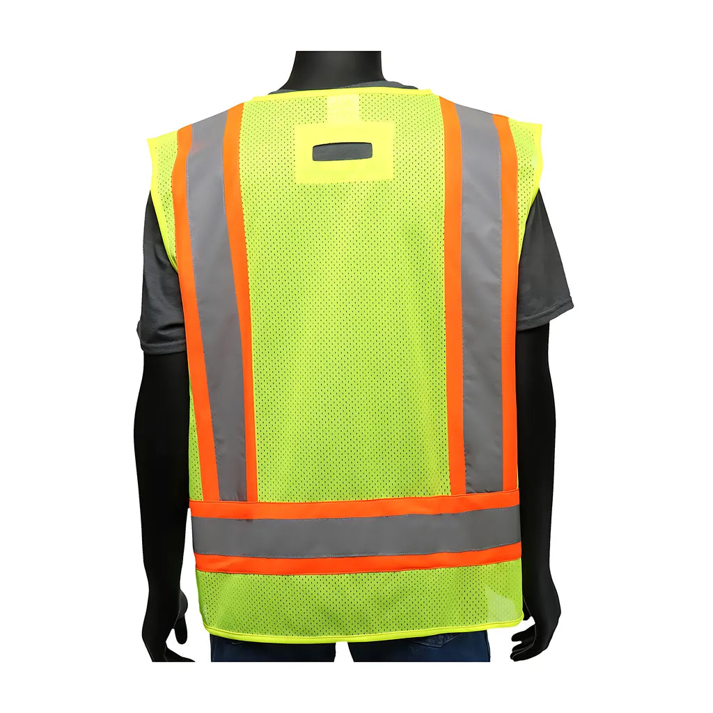 West Chester 47215/L Ansi Type R Class 2 Two-Tone Mesh Vest With Solid Front, Mesh Back And "D" Ring Access 47215L-19985