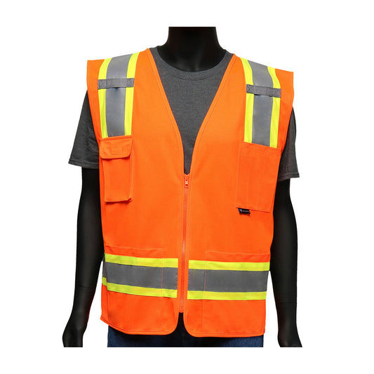 West Chester 47216/M ANSI Type R Class 2 Two-Tone Mesh Vest with Solid Front, Mesh Back and "D" Ring Access