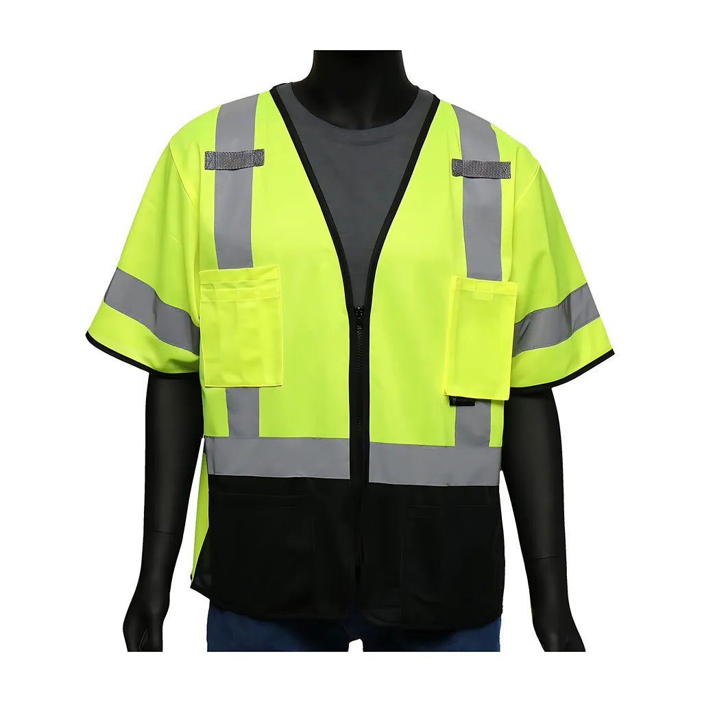 West Chester 47304/L Ansi Type R Class 3 Five Pocket Solid Front/Mesh Back Vest With Black Bottom Front 47304L-20062