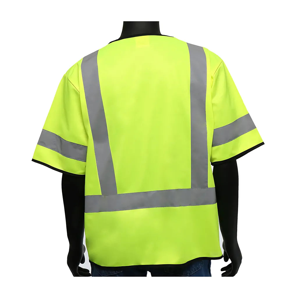 West Chester 47304/L Ansi Type R Class 3 Five Pocket Solid Front/Mesh Back Vest With Black Bottom Front 47304L-20063
