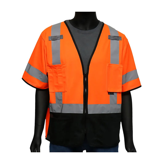 West Chester 47305/4Xl Ansi Type R Class 3 Five Pocket Solid Front/Mesh Back Vest With Black Bottom Front 473054XL-20080