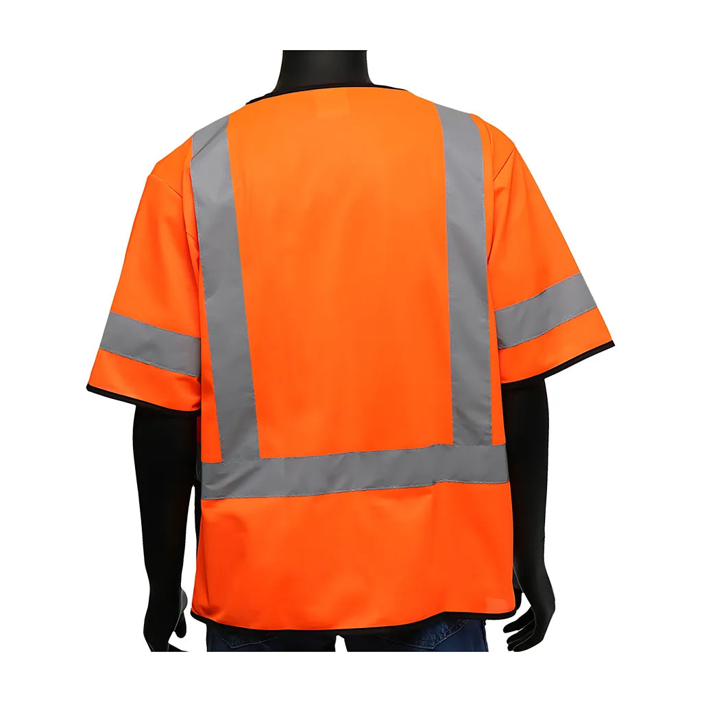 West Chester 47305/L Ansi Type R Class 3 Five Pocket Solid Front/Mesh Back Vest With Black Bottom Front 47305L-20075