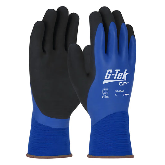 G-Tek 55-1600/L Seamless Knit Polyester Glove With Double Dipped Latex Coated Microsurface Grip On Full Hand 55-1600L-20450