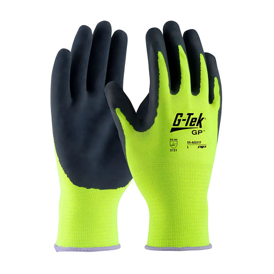 G-Tek 55-Ag317/M Hi-Vis Seamless Knit Polyester Glove With Latex Coated Microsurface Grip On Palm & Fingers 55-AG317M-20482