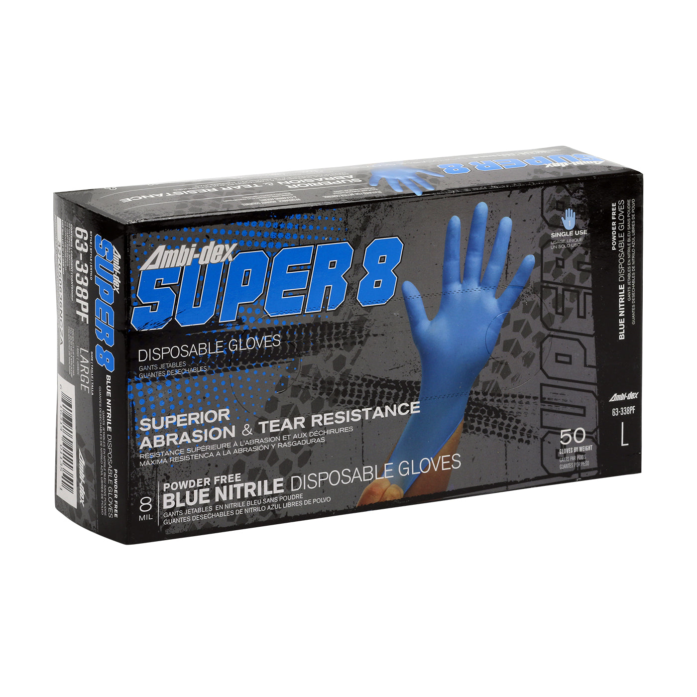 Ambi-dex 63-338PF/L Disposable Nitrile Glove, Powder Free with Textured Grip - 8 mil