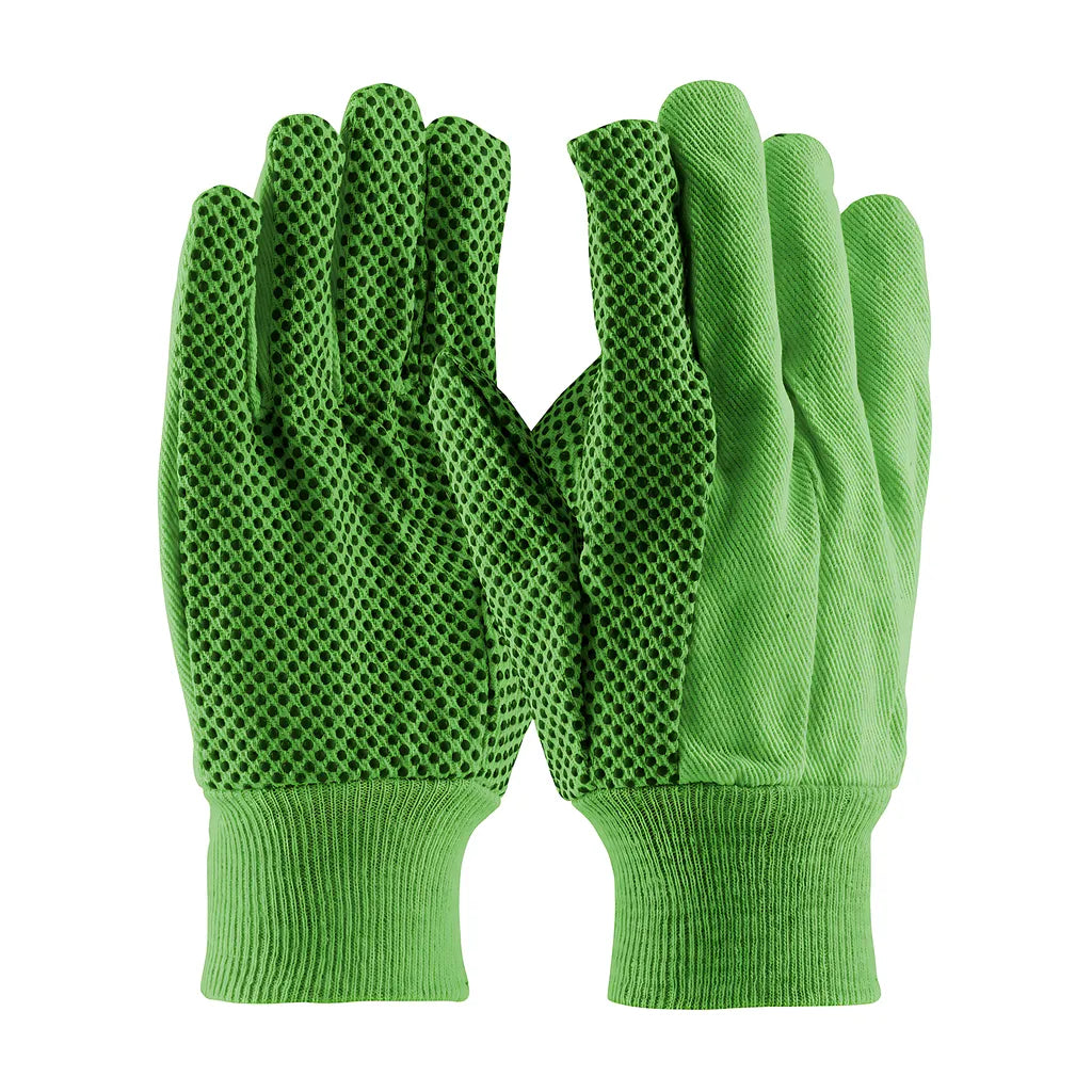 West Chester 710Kgrpd Hi-Vis Premium Grade Cotton Canvas Glove With Pvc Dotted Grip On Palm, Thumb And Index Finger - 10 Oz. 710KGRPD-21332