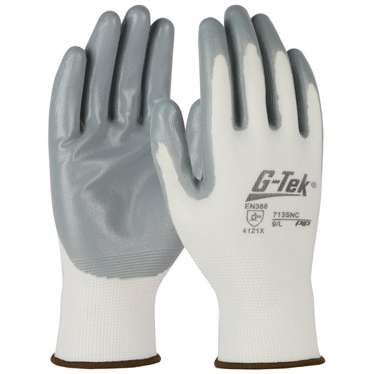 G-Tek 713SNC/6 Seamless Knit Polyester Glove with Nitrile Coated Smooth Grip on Palm & Fingers