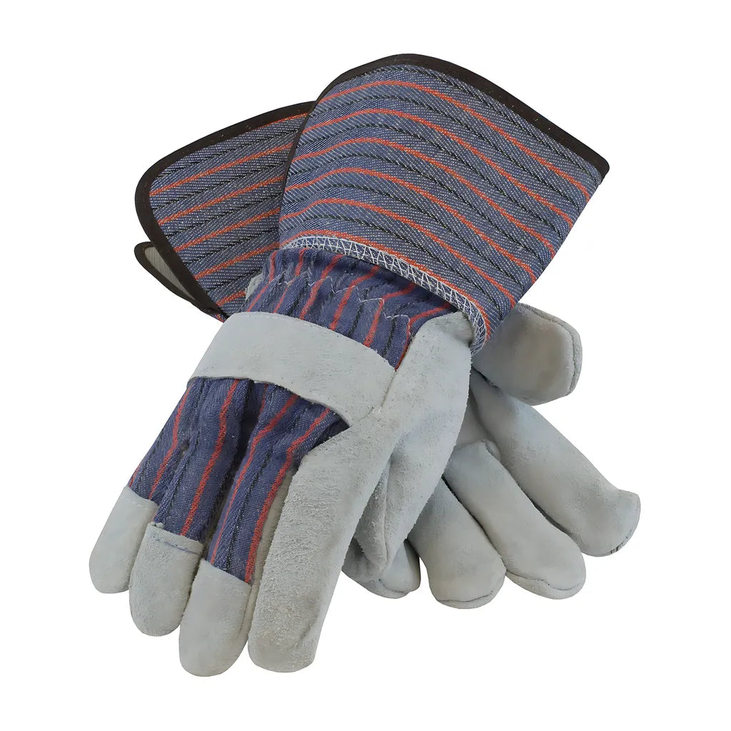 Pip 84-7632/M Economy Grade Split Cowhide Leather Palm Glove With Fabric Back - Rubberized Gauntlet Cuff 84-7632M-21890