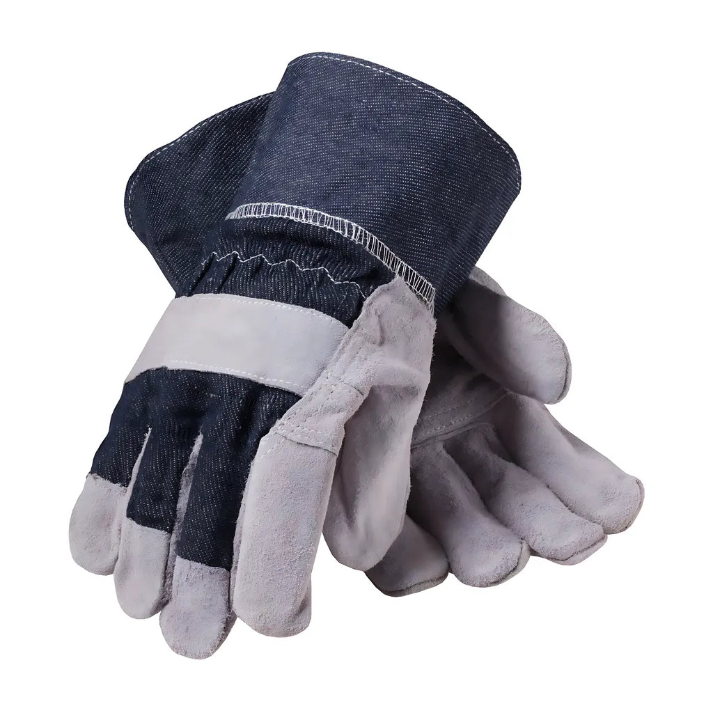 Pip 85-Db7563P Economy Grade Split Cowhide Leather Patch Palm Glove With Denim Back - Denim Safety Cuff 85-DB7563P-21923