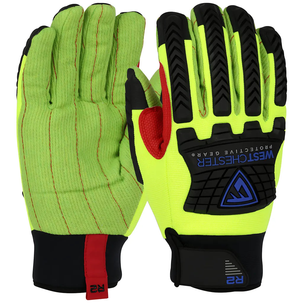 West Chester 87812/2Xl R2 Safety Rigger Green Corded Palm With Fabric Back And Tpr Impact Protection - Insulated & Waterproof 878122XL-22014