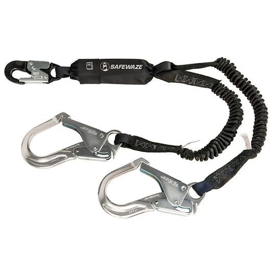 Pro 6' Stretch Energy Absorbing Lanyard: 12' Ff, Dual Leg, Alu Rebar Hooks 88761-FF-RB-AL-6588