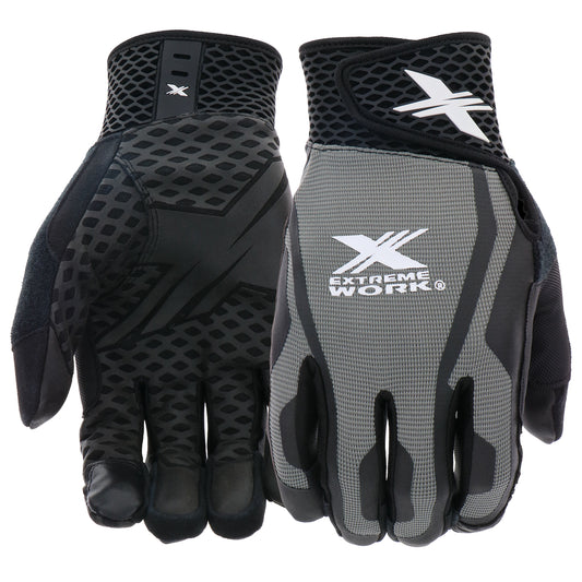 West Chester 89302GY/M Synthetic Leather Palm with Silicone Grip, Gray Fabric Back & Touchscreen Index Finger - XLock Cuff