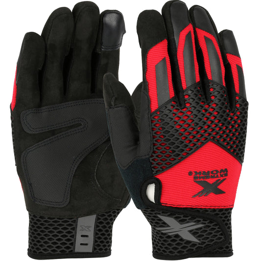 West Chester 89303/XL ToughX Suede Palm with Red Fabric Back and Touchscreen Index Finger - TPR Knuckle Guard