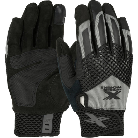 West Chester 89303GY/S ToughX Suede Palm with Gray Fabric Back and Touchscreen Index Finger - TPR Knuckle Guard
