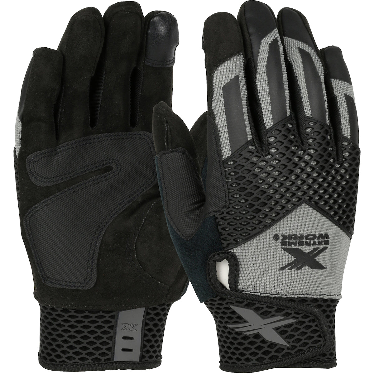 West Chester 89303GY/M ToughX Suede Palm with Gray Fabric Back and Touchscreen Index Finger - TPR Knuckle Guard
