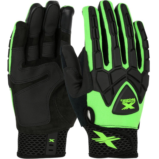 West Chester 89306/XL ToughX Suede Palm with Hi-Vis Green Fabric Back and TPR Impact Protection - XLock Cuff