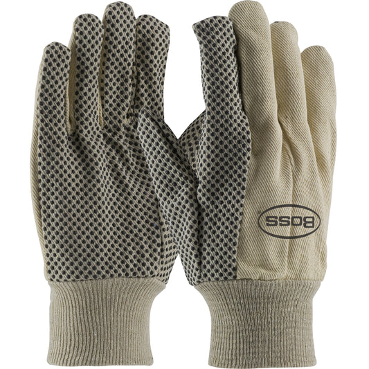 Boss 91-910PD Premium Grade Cotton Canvas Glove with PVC Dotted Grip on Palm, Thumb and Index Finger - 10 oz.