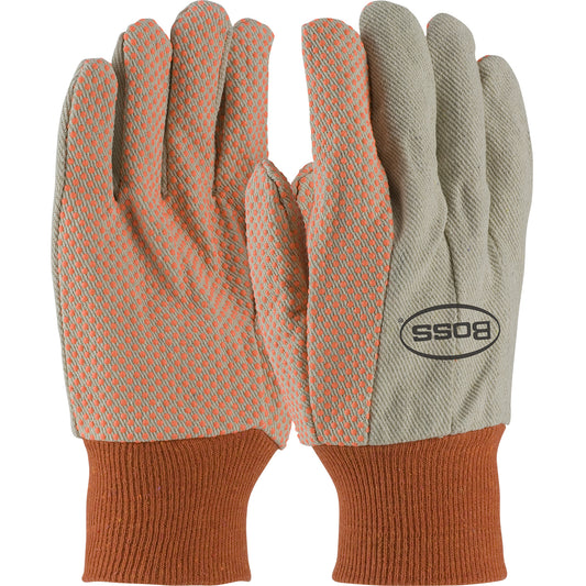 Boss 91-910PDO Premium Grade Cotton Canvas Glove with PVC Dotted Grip on Palm, Thumb and Index Finger - 10 oz.