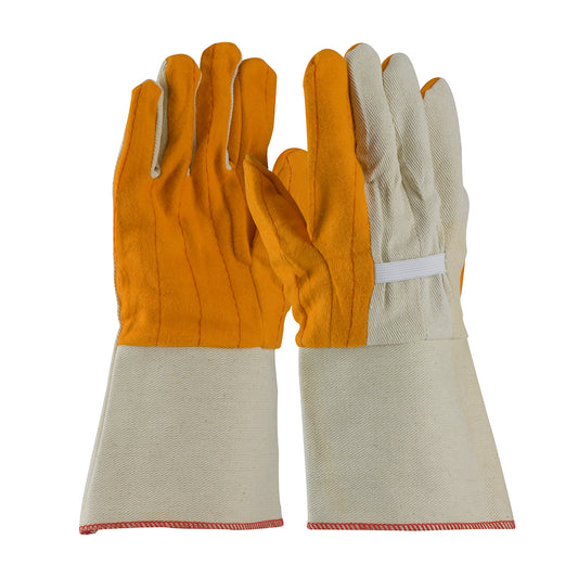 PIP 93-578G Premium Grade Chore Glove with Double Layer Palm, Canvas Back and Nap-Out Finish - Rubberized Gauntlet Cuff