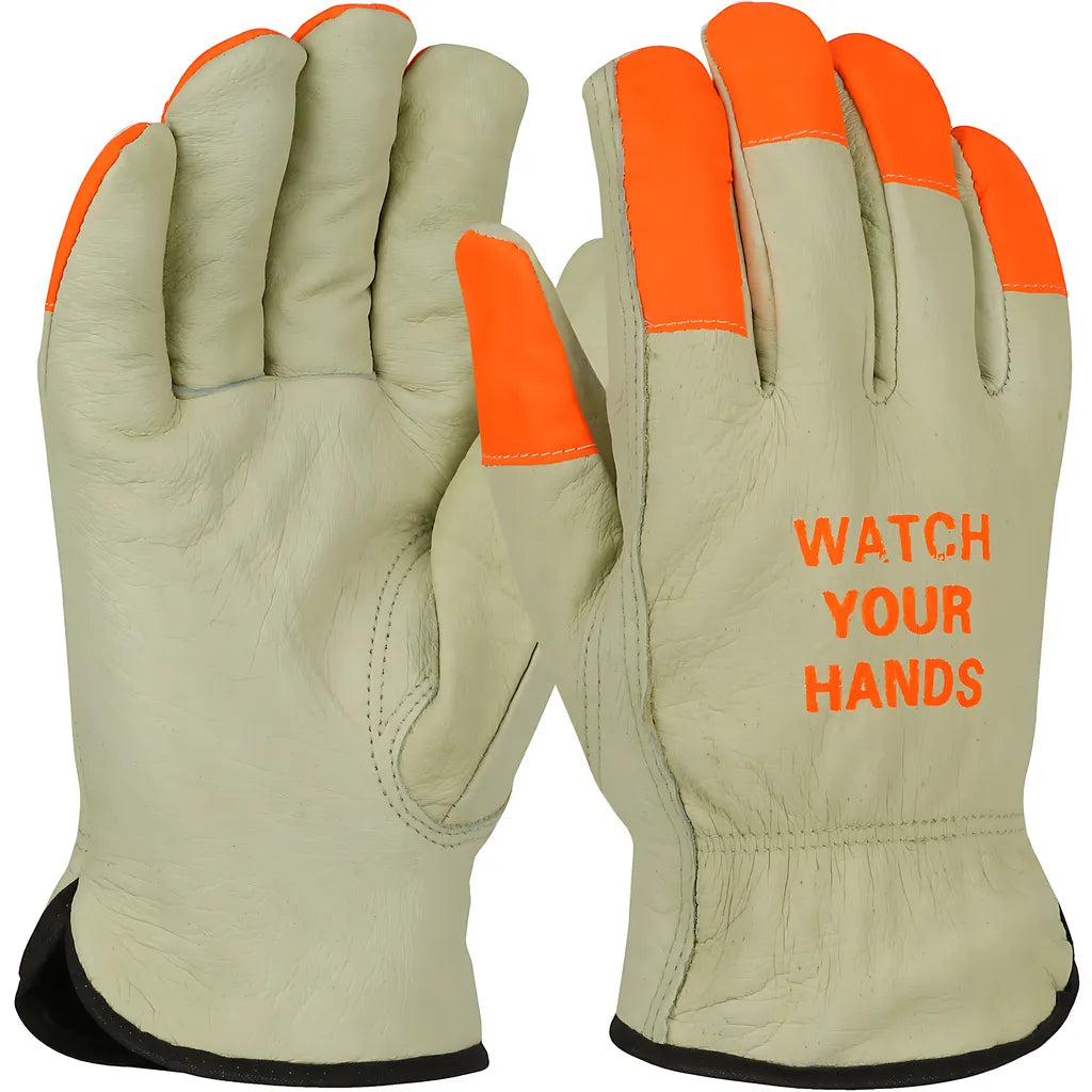 West Chester 994Kotp/2Xl Premium Top Grain Pigskin Leather Drivers Glove With Thermal Lining And Hi-Vis Fingertips & Wyh Logo 994KOTP2XL-23007